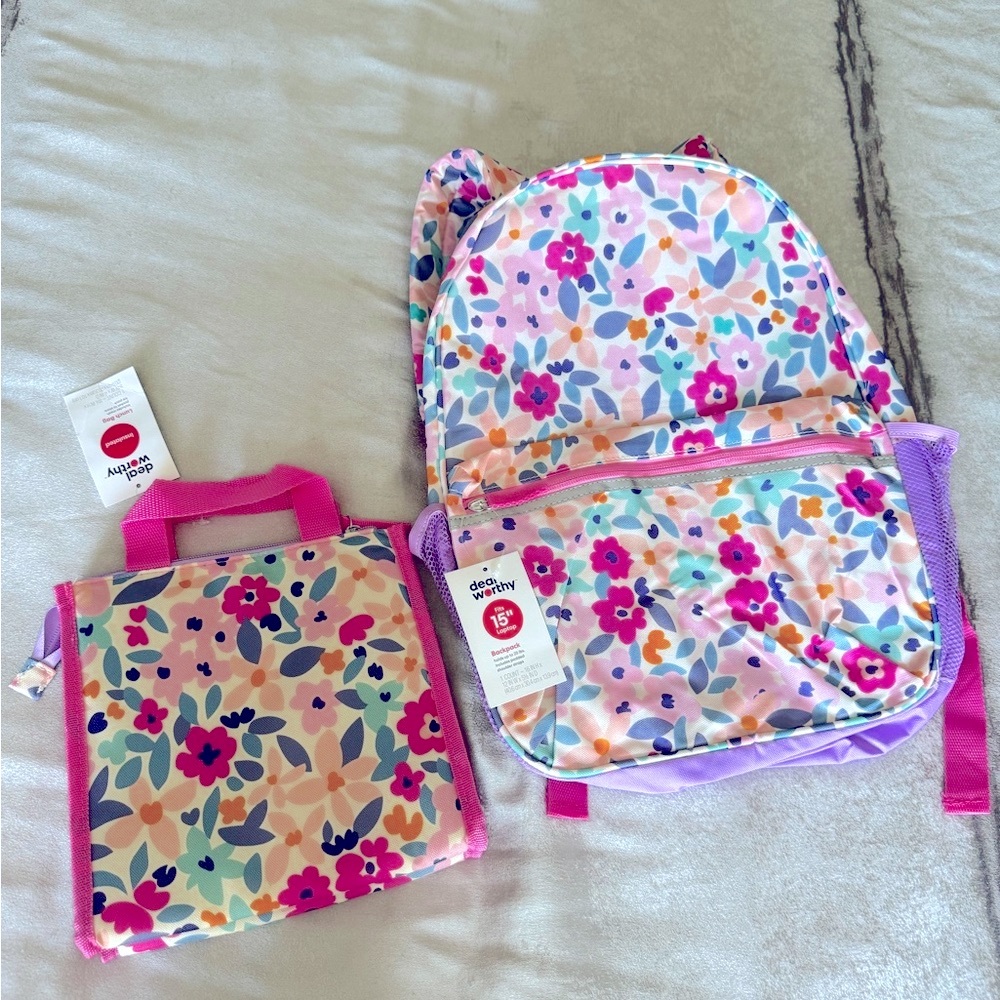 Colorful Floral Backpack and Lunch Bag Set